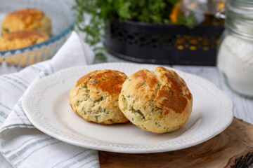 Delicious Turkish food; dill cheese pastry, Turkish name; dere otlu peynirli pogaca