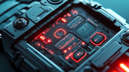 Obraz premium Abstract cyberpunk texture with digital noise, neon symbols, and industrial-inspired metallic reflections for a bold, cutting-edge look