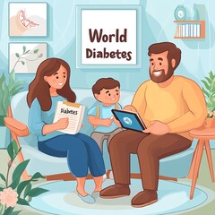 World Diabetes Day Family Learning Together About Diabetes Management for Health Awareness