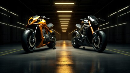 Fototapeta premium A futuristic motorcycle stands on a road