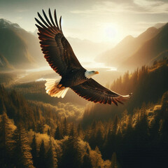 "Majestic Eagle Soaring Above the Mountains"