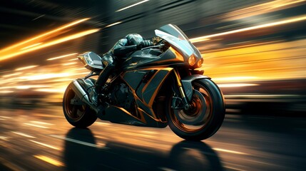 Fototapeta premium High-speed motorcycle in motion with dynamic motion blur background.