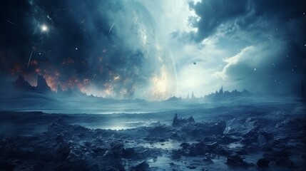 Fototapeta premium Vibrant abstract cosmic background featuring celestial planets and elements of space