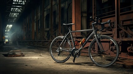 Black sports motorcycle parked on a city street at sunset with a caf&eacute; background.