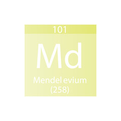 Md Mendelevium Actinoid Chemical Element Periodic Table. Simple flat square vector illustration, simple clean style Icon with molar mass and atomic number for Lab, science or chemistry class.