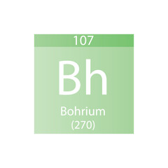Bh Bohrium Transition metal Chemical Element Periodic Table. Simple flat square vector illustration, simple clean style Icon with molar mass and atomic number for Lab, science or chemistry class.
