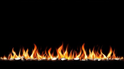   A close-up of a blazing fire against a dark backdrop, featuring vibrant orange and yellow flames