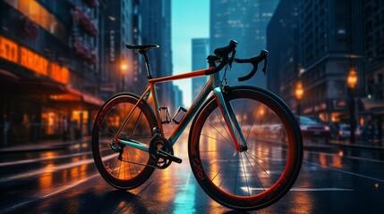 Dynamic image of a motorcycle speeding through a city street with motion blur