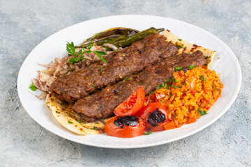 Traditional delicious Turkish foods; Adana kebab