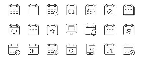 Calendar thin line icons set. Schedule, reminder symbol. Editable stroke. Vector