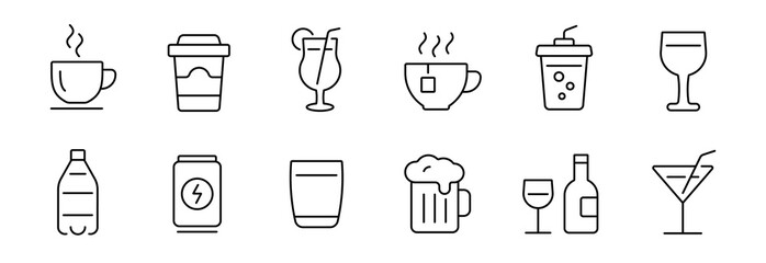 Drink thin line icons collection. Editable stroke. Vector