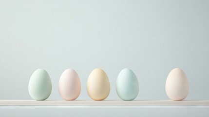   A row of eggs sits on a white countertop next to each other
