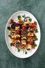 vegetarian kebabs grilled, macro, close-up, eating out