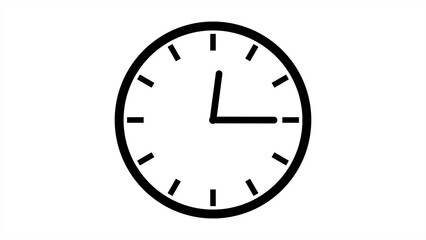 Analog black clock icon with moving arrows in seamless 12 hour loop on white background. Stopwatch animation.