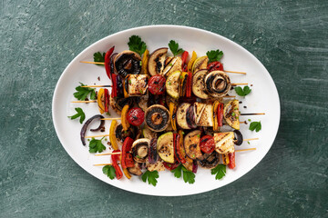 vegetarian kebabs grilled, macro, close-up, eating out