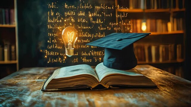 Graduation cap with glowing connections in a digital world, symbolizing online education and modern learning