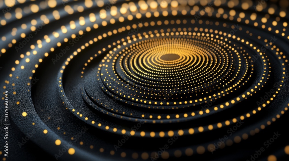 Poster an abstract image illustrates the complexity of quantum physics through interlocking circles and lin