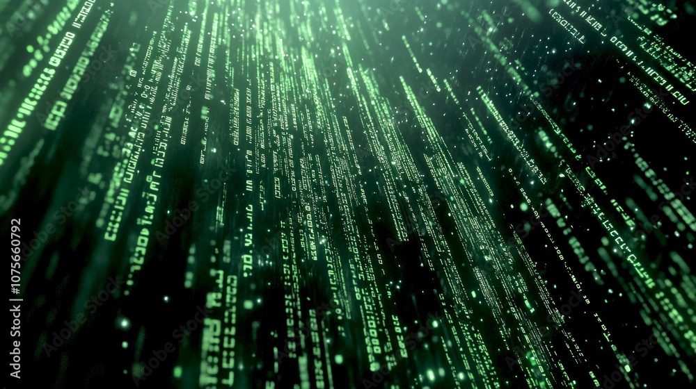 Aufkleber a dynamic display of falling digital code creates a captivating green rain effect. this abstract ima