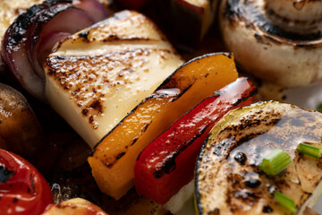 vegetarian kebabs grilled, macro, close-up, eating out