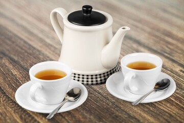 Refreshing tasty aroma green tea in cups
