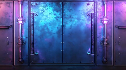 Complex cyberpunk network design with glowing nodes and interconnected lines, giving a sense of data transmission and digital connectivity