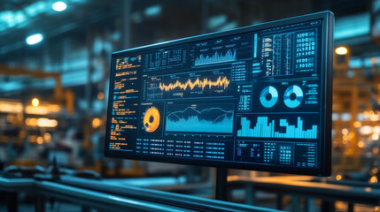 Obraz premium Industrial Automation Monitoring System with Data Visualization and Graphs