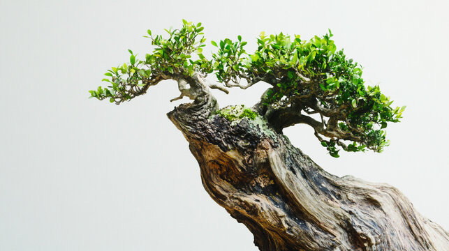 Ancient Bonsai Tree with Green Foliage and Twisted Trunk