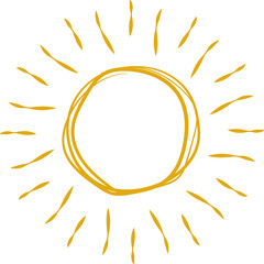 Cute doodle sun. Hand drawn vector illustration. Sketch sun, Handdrawn sunshine symbols
