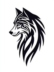 Fototapeta premium Stylized Wolf Design with Intricate Patterns in Bold Black Lines