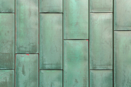 Texture of copper plates with oxidized verdigris layer