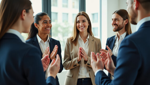 Team Celebrating Success in Business Meeting