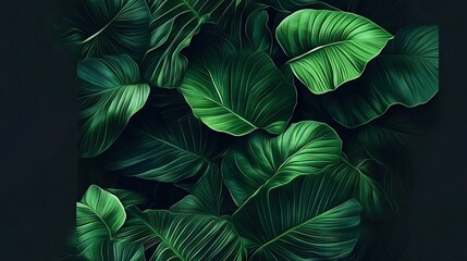   Close-up photo of green foliage on dark background with text space to the left