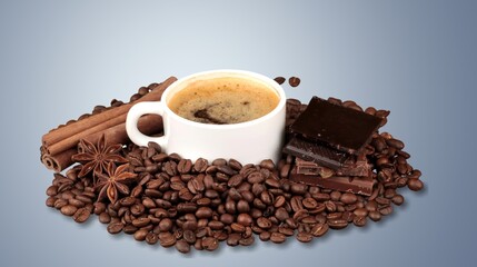 Coffee Mug and aroma Beans on desk