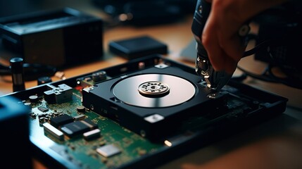Obraz premium A photo of a technician installing a new hard drive