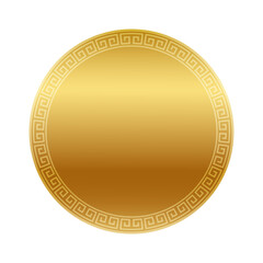 Traditional empty Chinese round frame in golden color with oriental Asian golden ornament isolated on white background.
