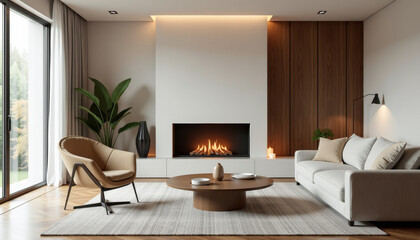 Modern and Cozy Living Room Design with Fireplace
