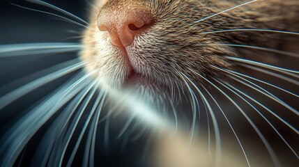 Close-up view of a cat's nose and whiskers highlighting its delicate features