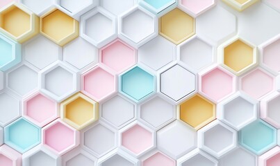 Fototapeta premium Colorful hexagonal patterns, pastel shades, geometric design, modern decor