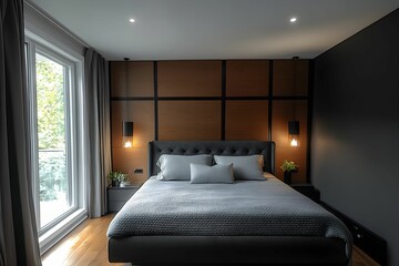 nowoczesne wnętrze, minimalistyczny styl, ciemne kolory, klimatyczne oświetlenie, eleganckie wnętrze, wystrój wnętrz, głęboka szarość, luksusowe wykończenia, wnętrze z charakterem, matowe wykończenia,