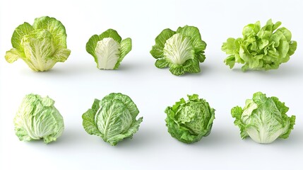 "Lettuce in various angles isolated on white background":