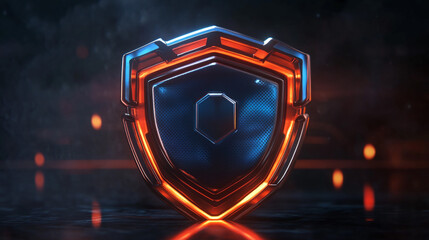 Futuristic Metallic Shield with Glowing Orange and Blue Lights