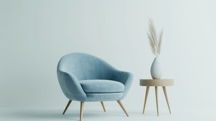 Blue Armchair and Side Table in a Minimalist Interior