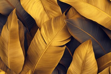 background of Gold colored illustrated tropical leaves 