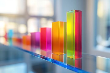Abstract Colorful Glass Blocks on Shelf