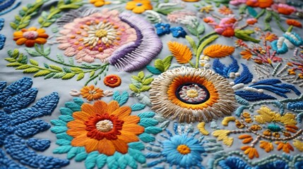 A photo of hand-embroidered fabric artworks.