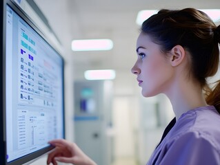 Nurse in a progressive hospital reviewing a digital patient file