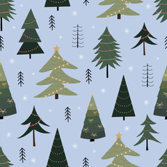 Obraz premium Christmas seamless pattern, with a tree, a pine tree, a festive atmosphere, a magic Christmas tree. 