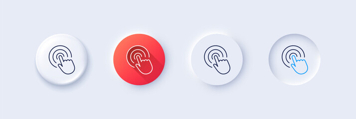 Hand Click line icon. Neumorphic, Red gradient, 3d pin buttons. Finger touch sign. Cursor pointer symbol. Line icons. Neumorphic buttons with outline signs. Vector