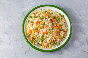 Turkish cuisine; vegetable pilaf is also known as spring pilaf. Turkish name; Sebzeli pirinc pilavi or bahar pilavi