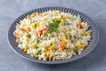 Turkish cuisine; vegetable pilaf is also known as spring pilaf. Turkish name; Sebzeli pirinc pilavi or bahar pilavi